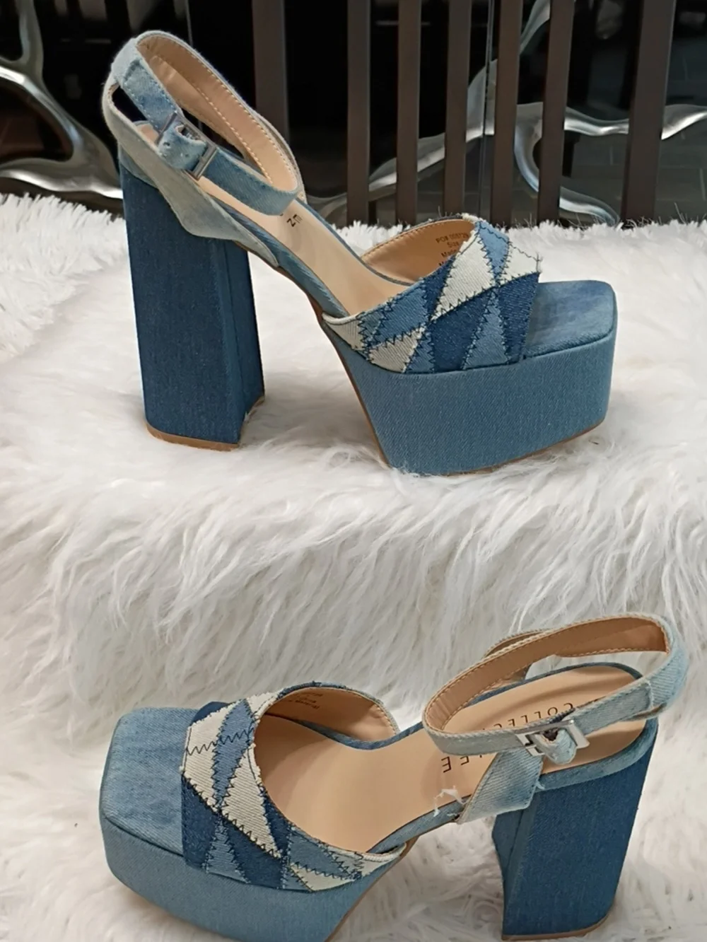 New Journee Collection Asherby Platform Slingback Sandal in Denim Blue - Women 7